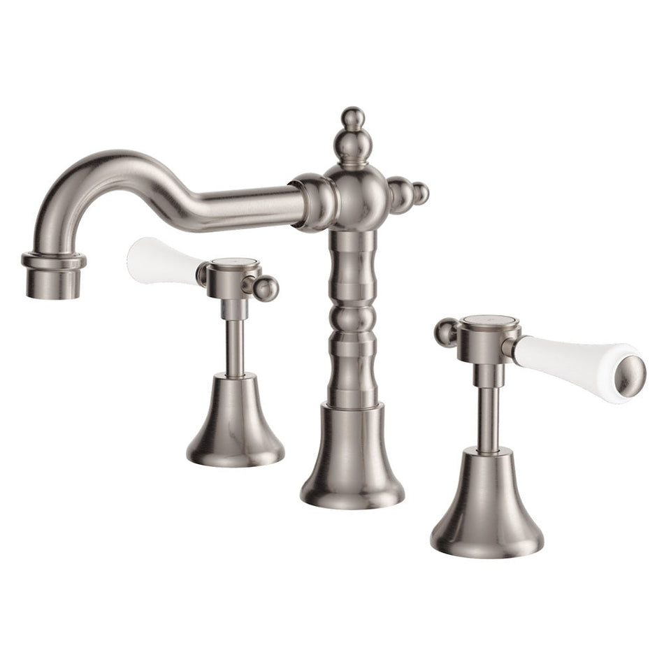 LILLIAN LEVER SHEPHERDS CROOK BASIN SET CHROME WHITE HANDLE