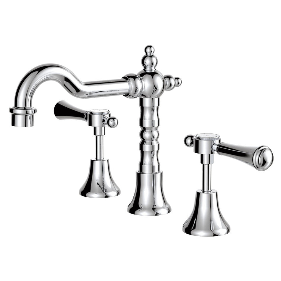 LILLIAN LEVER SHEPHERDS CROOK BASIN SET CHROME WHITE HANDLE