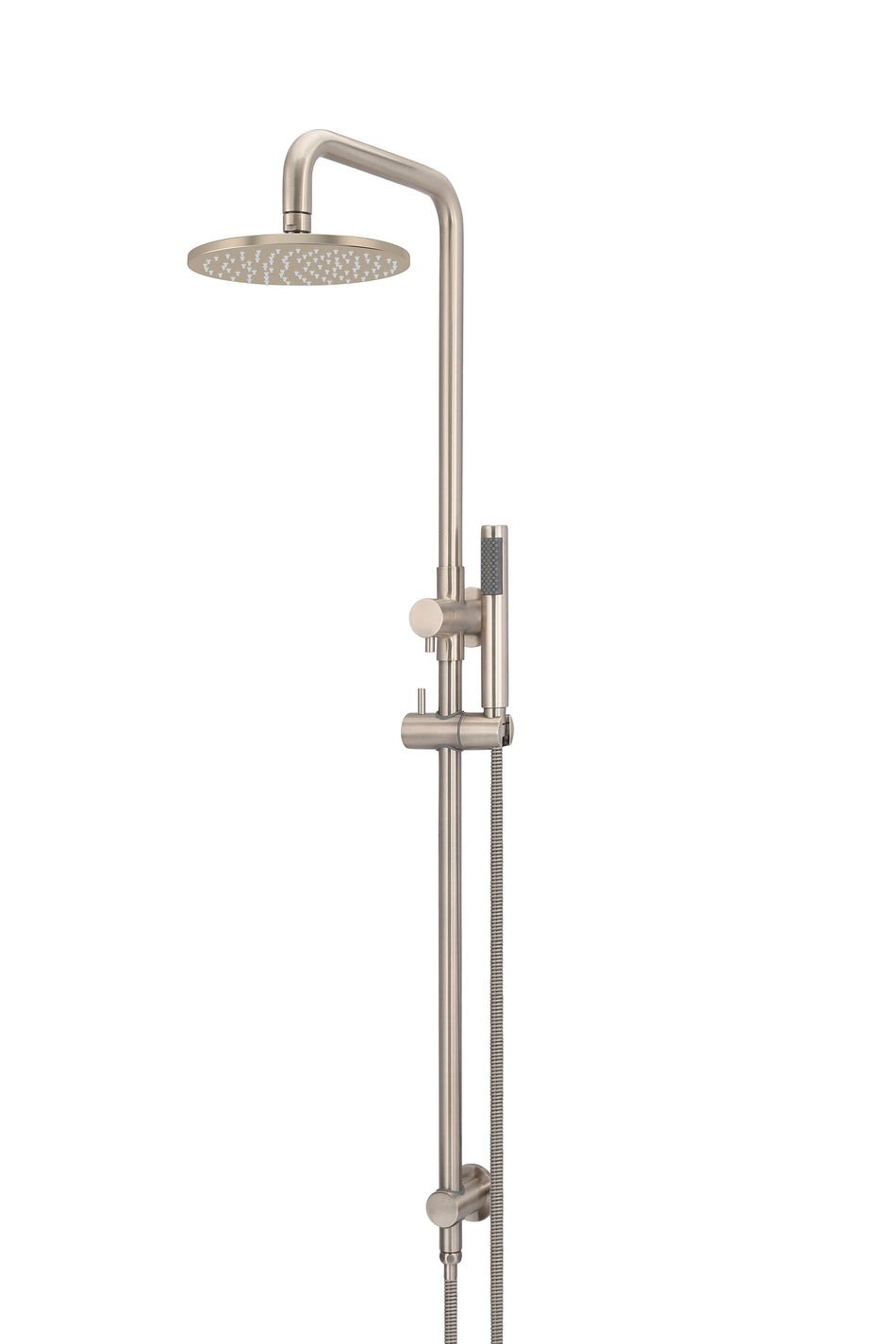 MEIR ROUND COMBINATION SHOWER RAIL 200MM ROSE, SINGLE FUNCTION HAND SHOWER