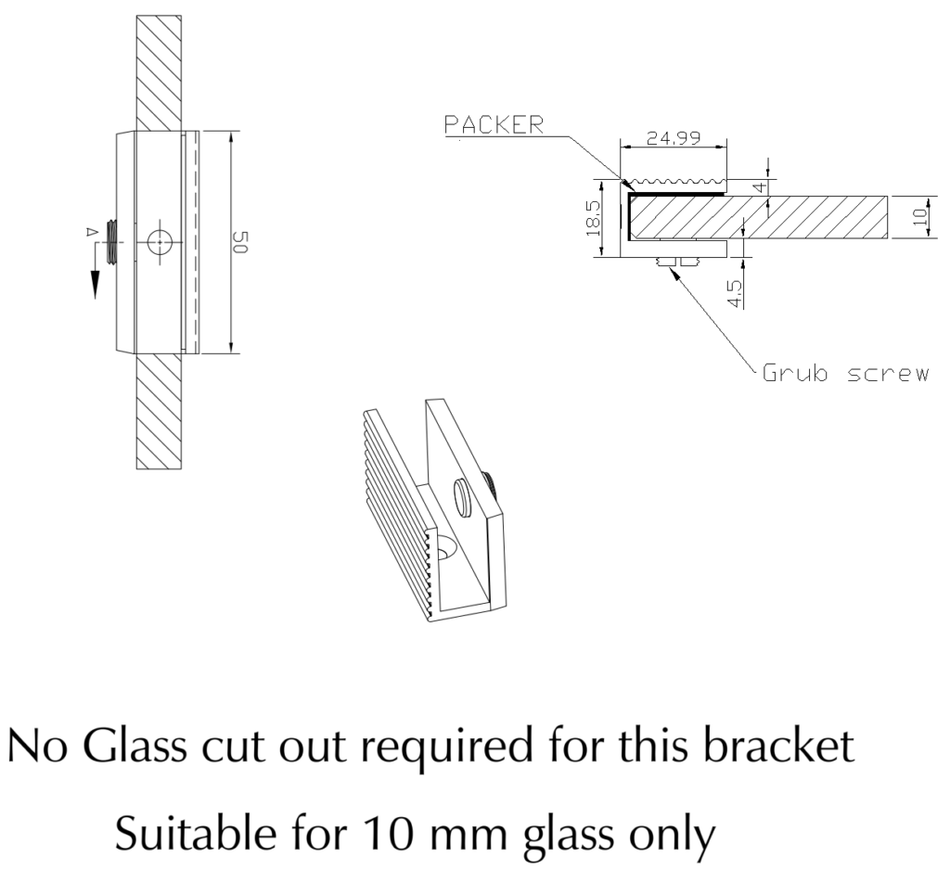 BV - SHOWER SCREEN WALL BRACKET - FLUTED
