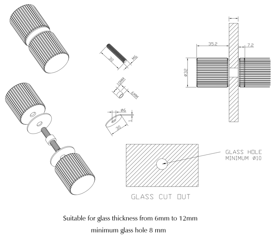 BV - SHOWER SCREEN HANDLE - FLUTED - ROUND