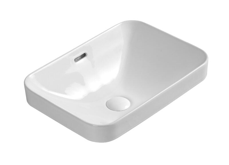 BARLEE RECTANGULAR SEMI RECESS CERAMIC BASIN – Plumbed